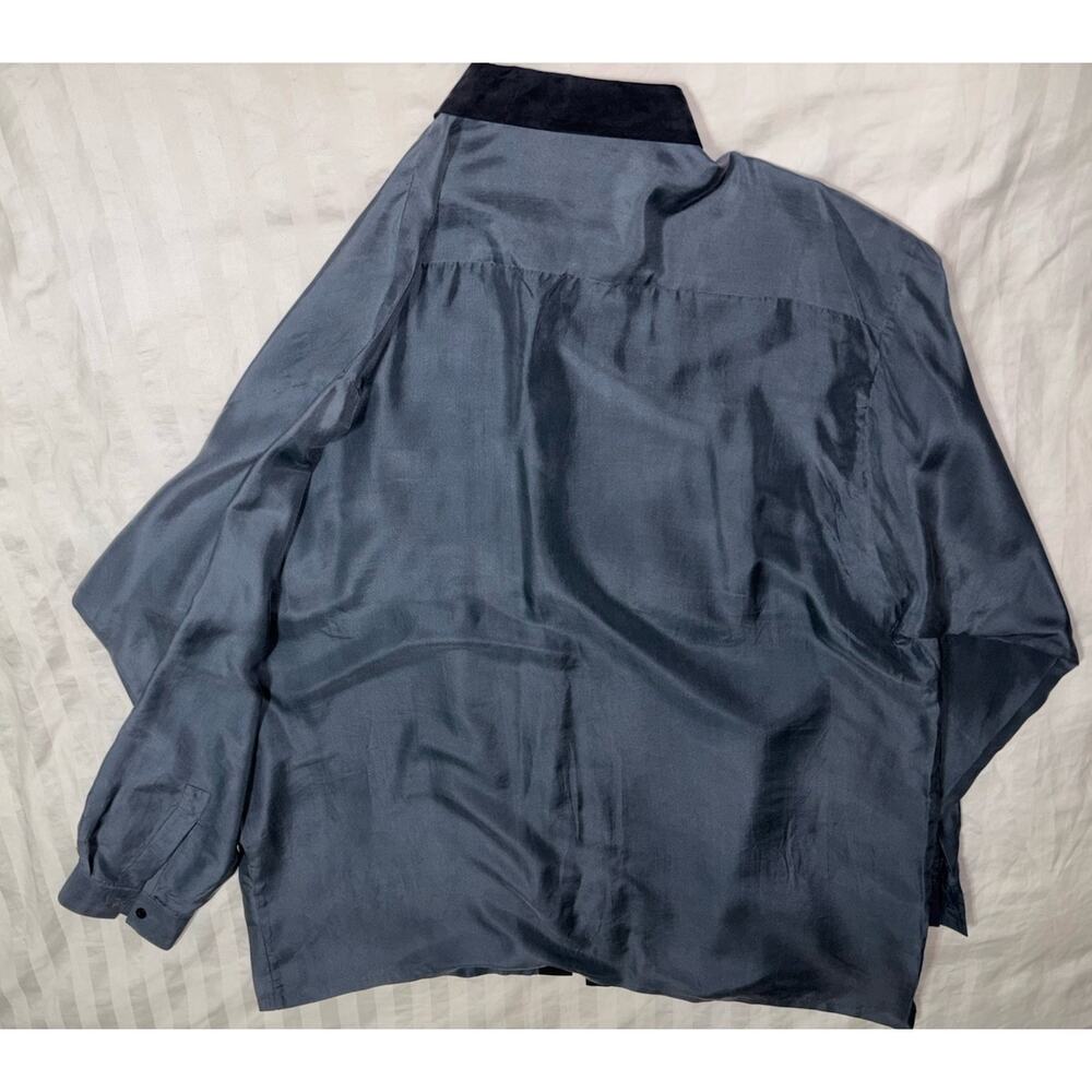 VINTAGE MENS GENELLI Blue Gray SILK SHIRT 100% Silk XL - Picture 9 of 9